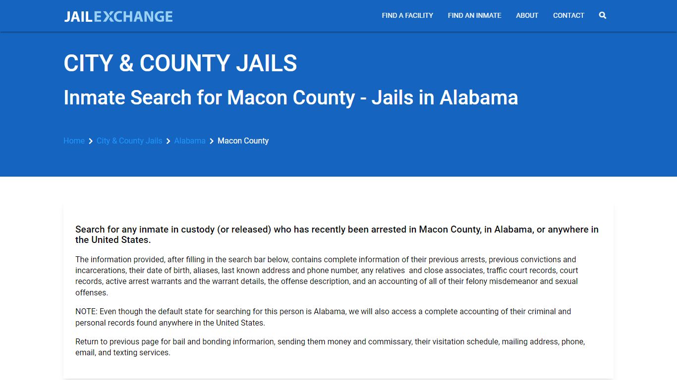 Locate an inmate in Macon County, Alabama - Jail Exchange